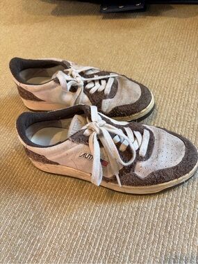 AUTRY Brown and White Suede Low-Top Sneakers